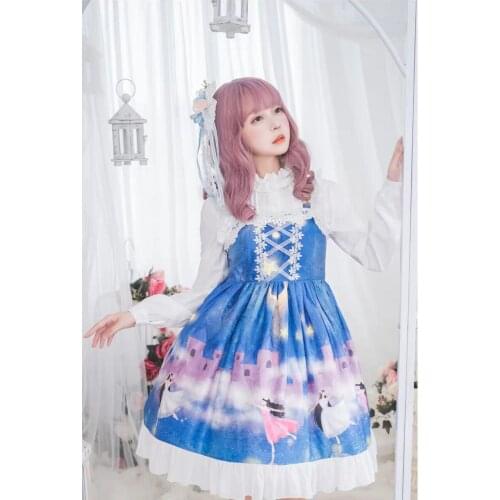 Japanese kawaii girl sweet lolita dress vintage lace cute printing high waist victorian dress loli cosplay gothic lolita jsk