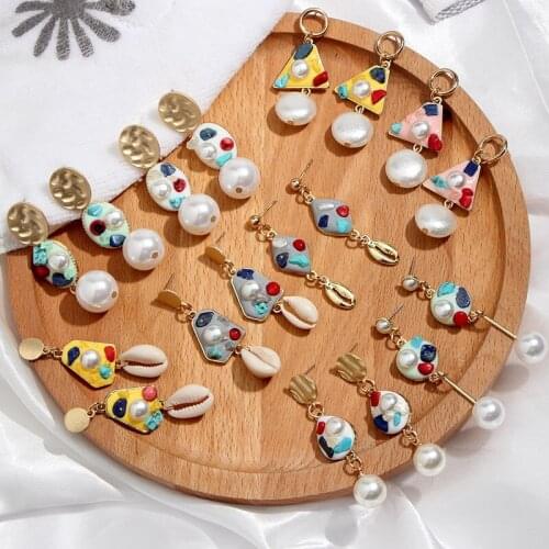 Flatfoosie Trendy Elegant Pearl Drop Earrings For Women Geometric Boho Resin Acrylic Statement Shell Earrings 2019 Jewelry Gifts