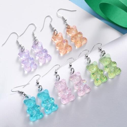ZOSHI New Design Sequins Resin Bear Dangle Earrings for Women Candy Color DIY Cartoon Animal Drop Earrings Creative Jewelry