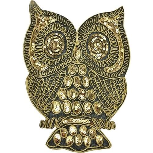 1Pc Owl Sequin Embroidered Patches For Clothing Iron On Applique Stripes Clothes Jean Animal Bird Motif Sewing Accessories