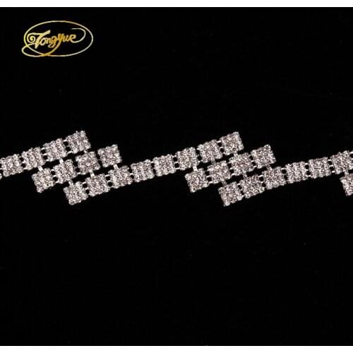 1 YD exquisite Silver Base Crystal Rhinestones Zircon Shoes Clothes wedding decoration Rhinestones chain DIY Rhinestone Applique