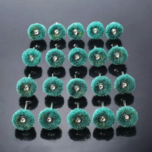 20Pcs Green Scouring Buffing Pad Brushes Sanding Polishing Grinding Wheel Metal Remove Oxide Burr Rotary Abrasive Tool 3mm Shank
