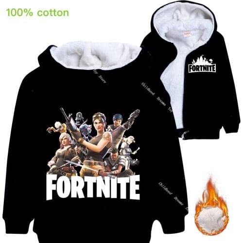2020 Fortnite Children Hoodies Winter Thick Warm Zipper Hoodies Coat 100%Cotton Sportwear Streetwear Boys Hoodies Sweatshirts
