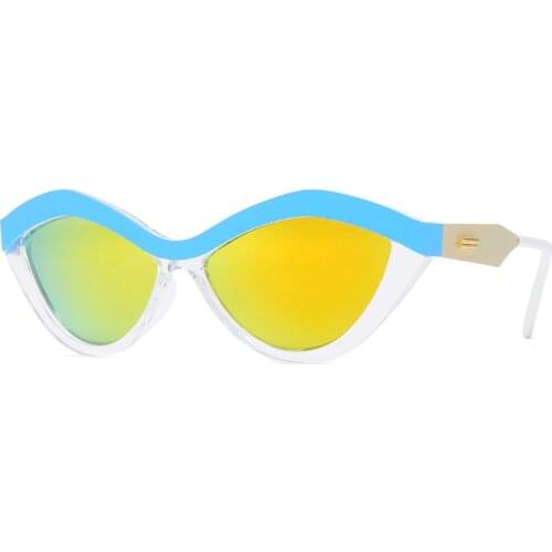 2021 Fashion Unique Blue Yellow Cat Eye Sunglasses For Women Vintage Triangle Sexy Cool Sun Glasses Female Small Eyewear