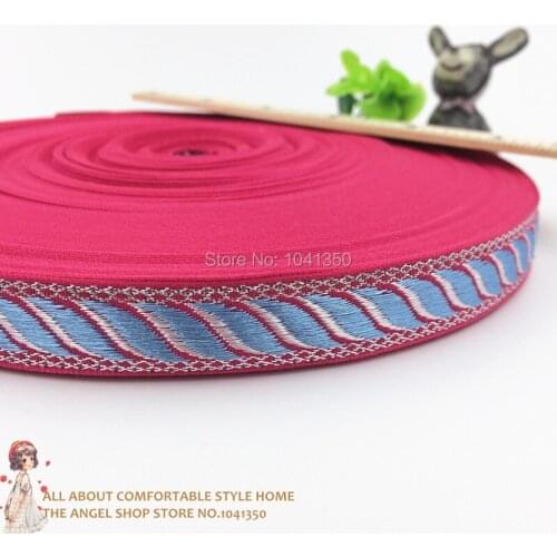 5/8"16mm 10yards/lot Zakka Handmade Accessories Ribbon Laciness Woven Jacquard Rose red Ribbon With Blue Leaves Free shipping