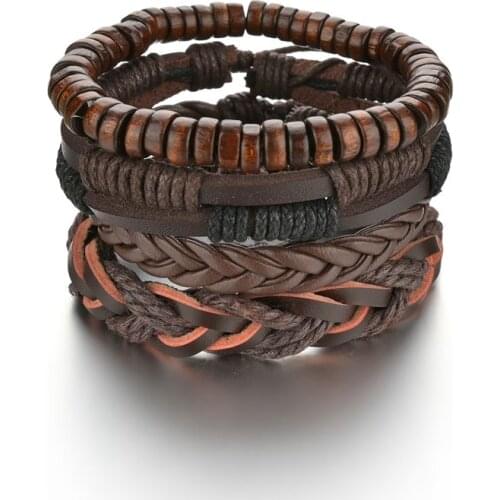 5pcs/set Ethnic Braided Leather Bracelets & Bangles for Women Multilayer Wristband Vintage Handmade Bracelet Men Jewelry