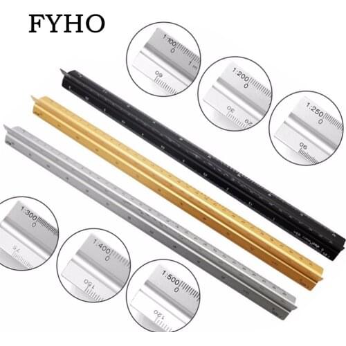 Aluminum Triangular Metric Architect Scale Ruler 1:100/ 1:200/1:250/1:300/1:400/1:500 Proportional Scale