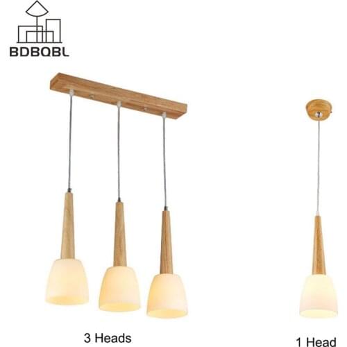 BDBQBL 1/3 Heads Wood Pendant Lamp Modern E27 Holder Pendant Lights LED Home Light Fixtures for Bedroom Dining Room Hanglamp