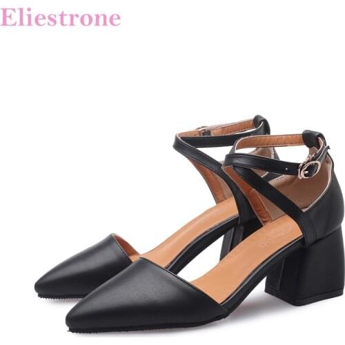 Brand New Comfortable Black Brown Women Dress Sandals Square Heel Lady Nude Shoes SA214 Plus Big Small Size 11 32 43 46