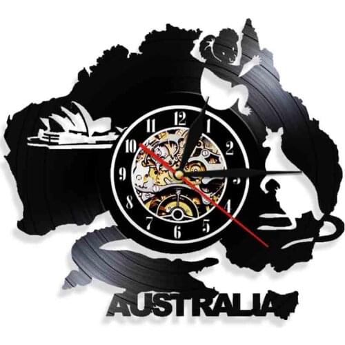 Australia Symbols Sydney Opera House Kangaroo Koala Crocodile Art Decorative Wall Clocks Creative Vinyl Record Wall Clock Decor