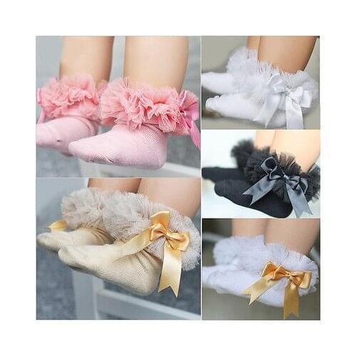 Baby Girls Kids Princess Bowknot Sock Lace Ruffle Bow Cute Trim Cotton Socks Girl Baby