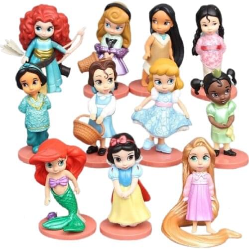 11pcs Disney Princess Action Figures Toys Rapunzel Snow Cinderella Snow White Fairy Rapunzel Doll Decoration Toys Children Gifts