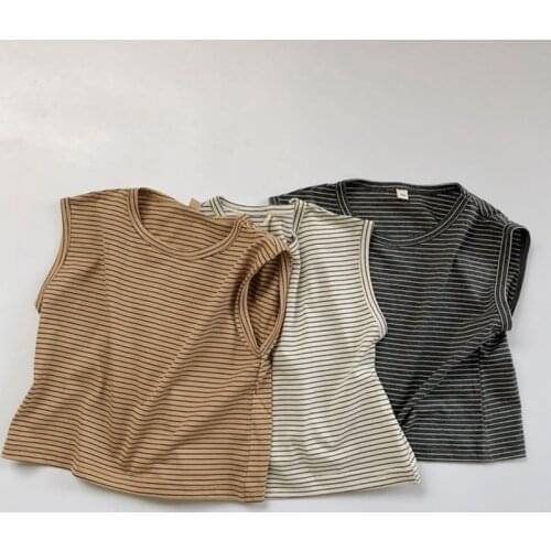 Japan Korean Style Summer Toddler Baby Girls Boys Striped Cotton Sleeveless T-shirt Kids Pullover Tops Vest