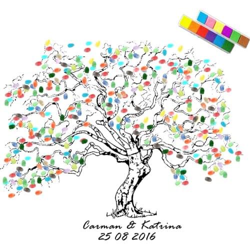 HAOCHU Wedding Fingerprint Tree DIY Signature Guest Book Baby Shower Birthday Party Decoration Canvas Painting +Ink Pad Gift
