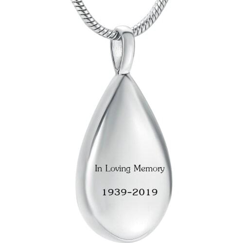 IJD9945 Personized Custom Name&Date Stainless Steel Teardrop Urn Necklace for Human Ashes,Loved Ones Cremtion Memorial Jewelry