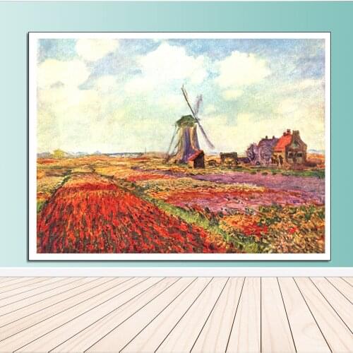 Monets Work Fields of Tulips In Holland Home Decoration Oil Painting Canvas Painting Spray Modern Wall Art Monet Netherlands