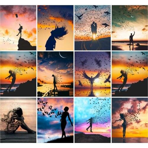 AZQSD Coloring By Numbers Girl Sunset Canvas Art Zero Foundation Painting By Numbers Portrait Wall Decorations Living Room
