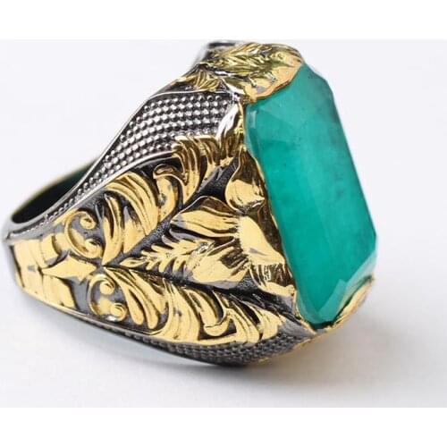 Paraiba Tourmaline Ring, Mens 925 Silver 18 K Gold Plated Handmade Ring