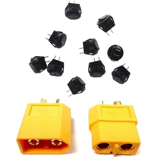 LBER Pack of 5 Pairs XT60 Connector Pairs & 10Pcsx AC 3A/250V 6A/125V ON-OFF I/O SPST 2 Pin Snap In Round Boat Rocker Switch