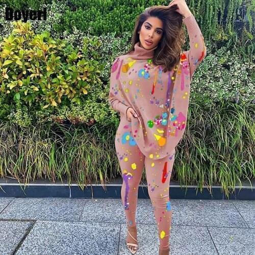 Tie Dye Two Piece Set Women Long Sleeve Elegant Oversize Top and Bodycon Pants Set Loungewear Women Tracksuit 2 Piece Set Winter