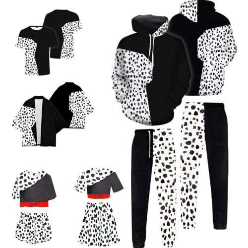 Cruella De Vil Cosplay Costume Stella 2021 New Fashion Men Hoodie Shirt Shorts Women Navel Sexy Skirt Halloween Suit Clothes