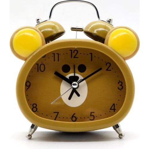 Creative 4 inch Bear Shape Kids Desk Alarm Clock Cartoon Mute Alarm Clock with Night Light