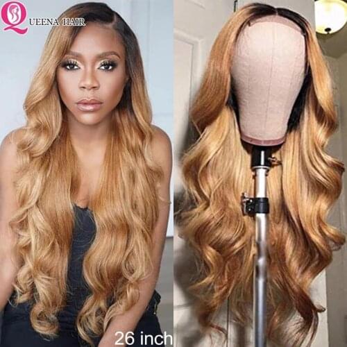 Honey Blonde Lace Front Wigs Ombre Human Hair Wig Brown Body Wave Transparent Lace Front Wig Peruvian 4x4 HD Lace Closure Wig