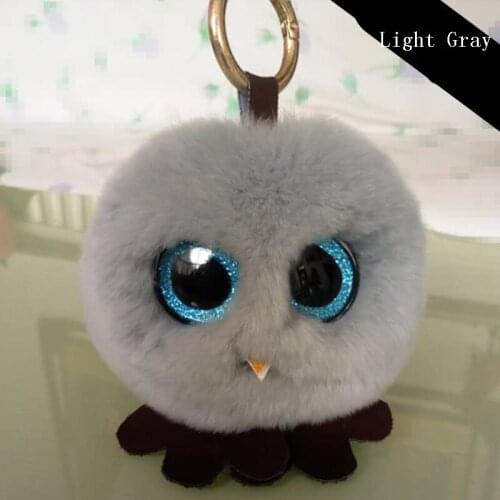 Cute Fluffy chick Rabbit Fur Pom Pom Key Chain Ring Woman Real Rabbit Fur Owl Bag Charms Keychain Man Car Keyring Jewelry Gift