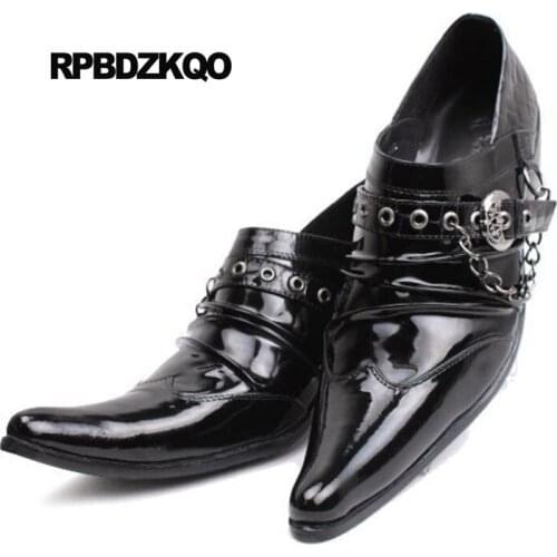 High Heel Metal Tip Brand Runway Patent Leather Dress Black Luxury Plus Size Burgundy Genuine Men Shoes Italian 46 Pointed Toe