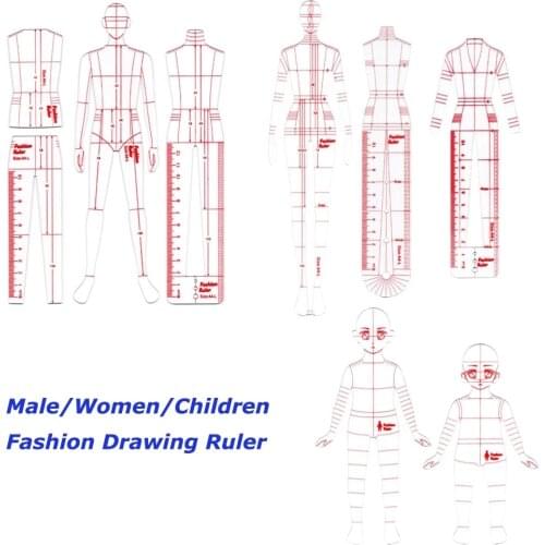 Fashion Ruler Fashion Line Drawing Human Dynamic Template for Clothing Design Humanoid Design Template Set