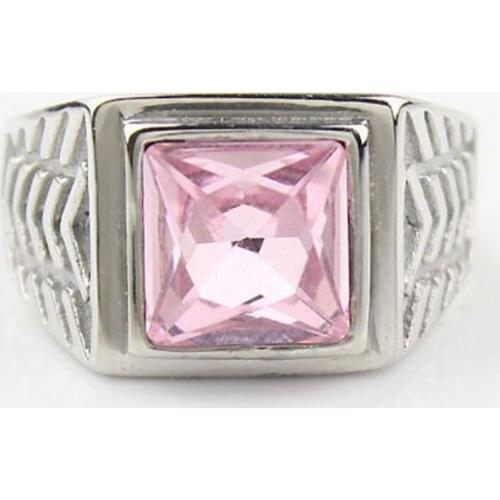 Fashion Pink Cubic Zirconia Silver color Mens Womens 316L Stainless Steel Wedding Ring
