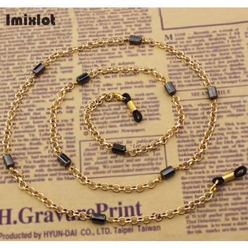 Fashion Sunglasses Chains Lanyard Strap Necklace Eyeglass Chain Black Beaded Metal Cords Reading Glasses Eyewear Accessories