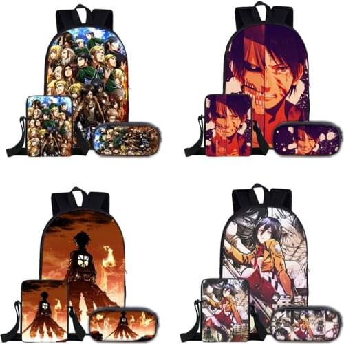 Attack On Titan Backpacks For Men Anime School Bag For Teenagers Canvas Laptop Back Pack Boys Girl Shoulder Book Bag Pencil Case