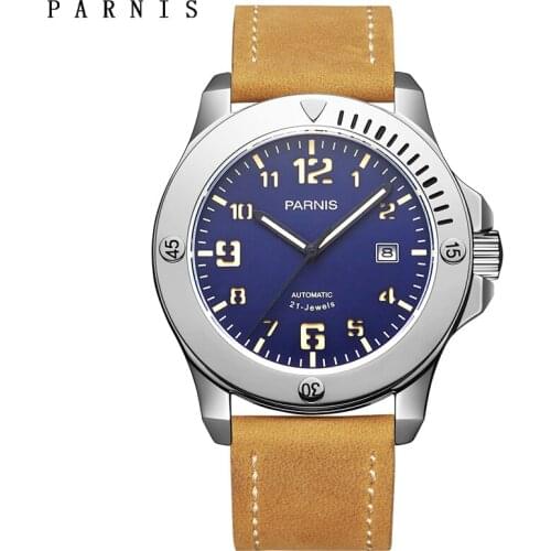 Parnis 44mm Mechanical Mens Watches 100m Waterproof Luminous Automatic Movement Luxury Sapphire Crystal Calendar Men Watch