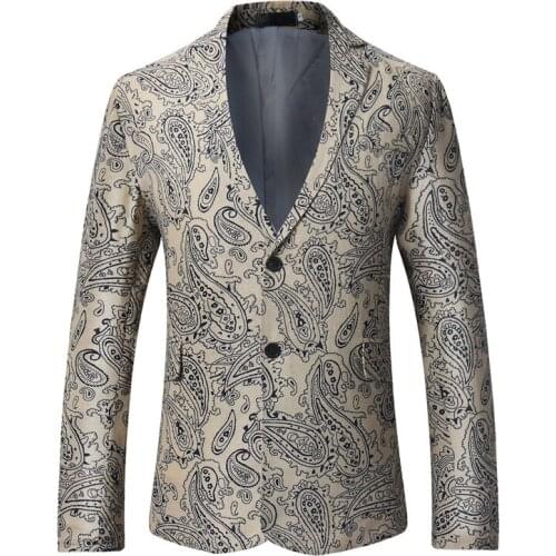Mens Vintage Paisley Blazer Jacket 2021 Fashion Brand Single Breasted Suit Blazer Men Business Wedding Groom Blazer Masculino