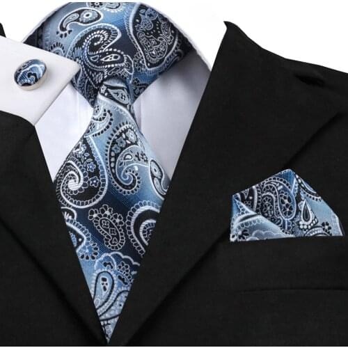 C-1510 Hi-Tie Mens Paisley Ties Set For Men Suit Classic Silk Men Tie and Pocket Square Cufflinks Set Mens Necktie 8.5cm