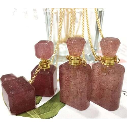 Natural crystals healing necklace strawberry perfume bottle pendant for women gifts