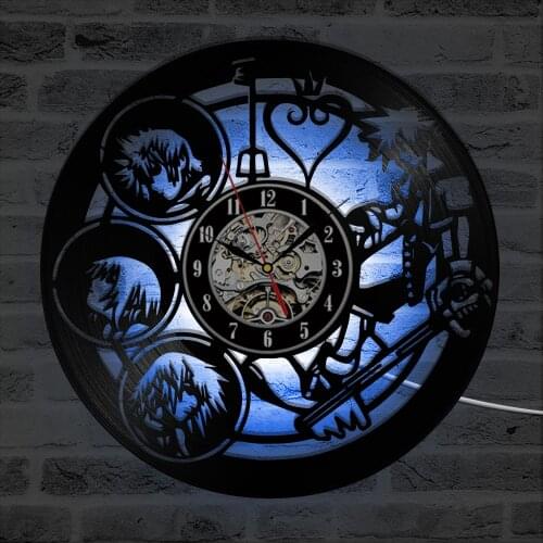 Kingdom Hearts Characters 3D Decorative LED Record Clock Creative Vinyl Record Art Decor Hanging Clock Modern Design 7 Colors