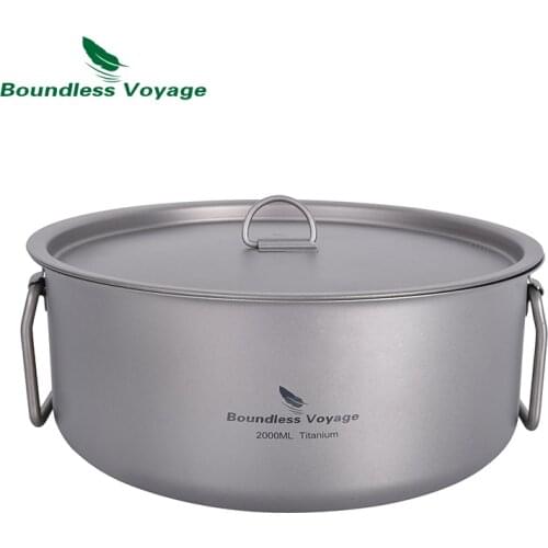 Boundless Voyage Titanium Big Capacity Soup Pot 2L Stock Pot with Lid Folding Handle for Hiking Picnic Outdoor Ti2054C
