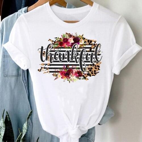 Autumn Fall Graphic Clothes Tshirt Top Print Kawaii T Female Tee T-Shirt Women Halloween Flower New Trend Thanksgiving Pumpkin