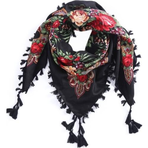 Russia new hot sell Wquare Fashion decorative Scarf handmade tassel flower design Scarves Blanket Shawl Handkerchief for Women