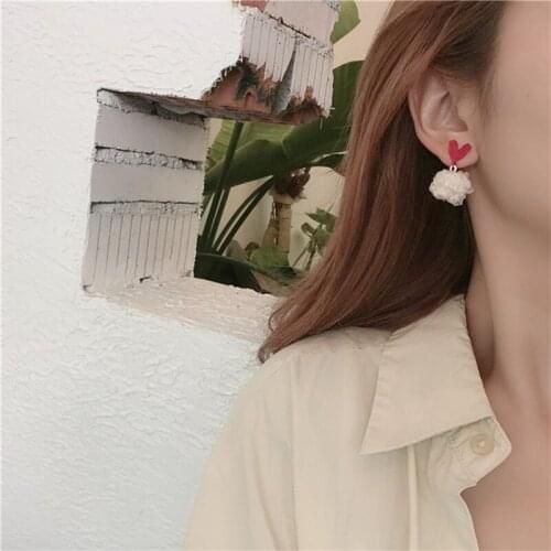 S925 Needle Love Earring Spring 2021 New Fashion Earring Ornament Hair Ball Earring Pendant Ear clip No piercings for women