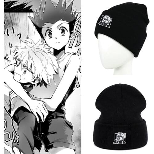 Anime Killua Zoldyck Cap Women Men Cosplay Hunter X Hunter Black Embroidery Skullies Beanies Hat Outdoor Sport Bonnet Gorro
