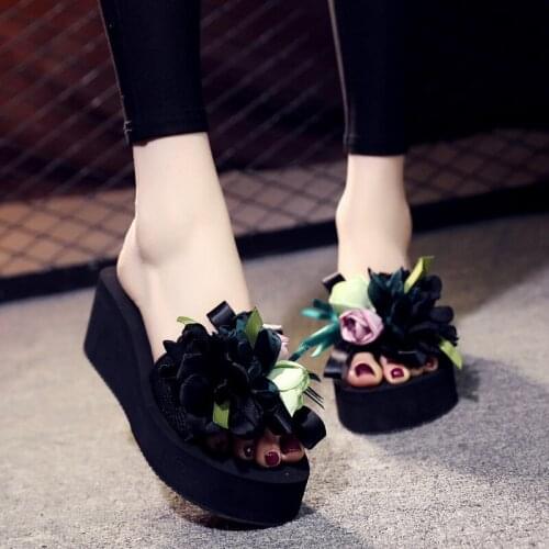 3/6cm Heels Women 2021 Summer Shoes Women Sandals Flower Slipper Wedge Sandals Fashion Comfy Heels Ladies Slippers and Sandals