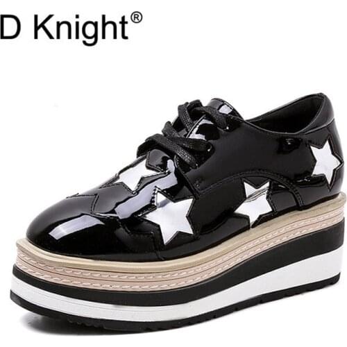 New Thick Bottom Platform Shoes Woman Pumps British Increased High Heel Brogues Lace-Up Ladies Casual Single Oxford Wedges Shoes