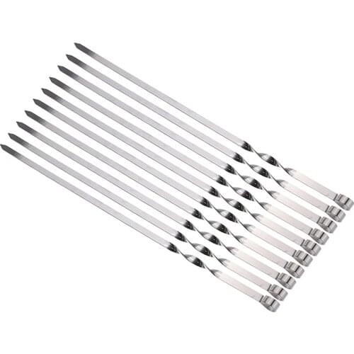 10pcs 50cm Stainless Steel Long Barbecue Kebab Food Meat Skewers Outdoor Camping Grill BBQ Tools