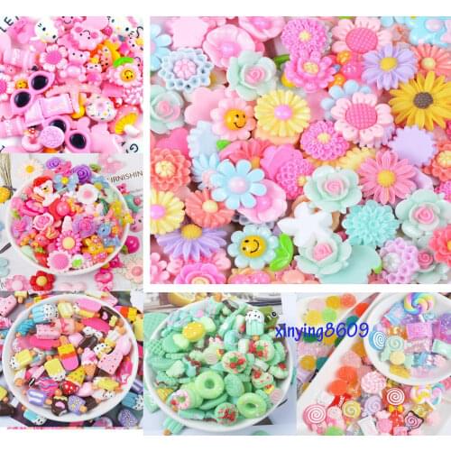 100pcs/lot Kawaii Resin food cake flower Lollipop Cabochons Handmade Resin Material DIY Hair Bow Decorative
