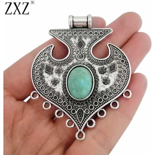 ZXZ 2pcs Large Boho Chandelier Connector Charms Pendants with Imitation Turquoise Jewelry Making Findings 65x51mm