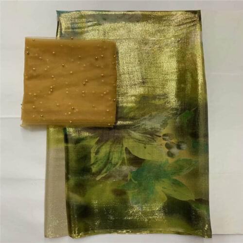 2021atest Fashion Design High Quality Soft African Silk Fabric Sewing Materials For Ladies Party Clothing 5+2 Yards. L5581