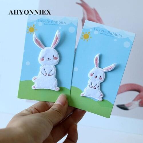 AHYONNIEX 1 Piece Plush Rabbit patch babys clothing patches backpack decoration small glue stick applique small iron on patch